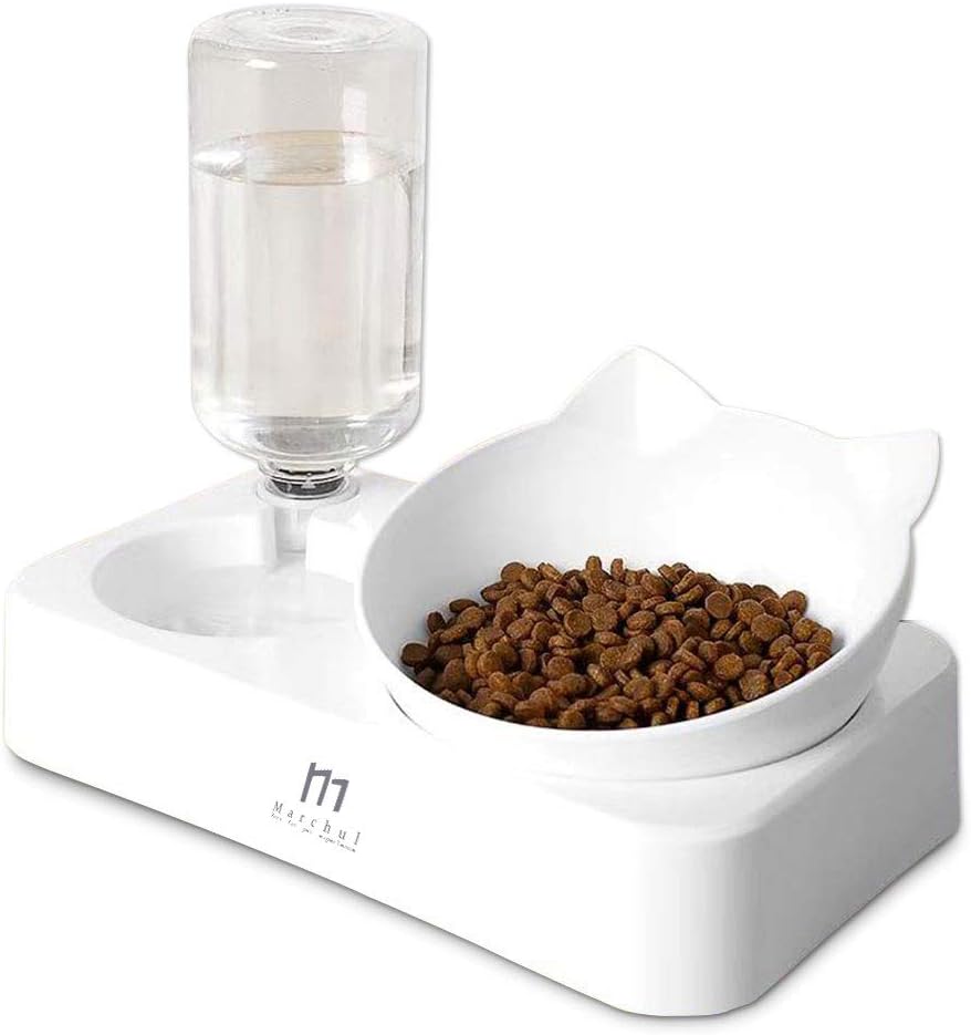 Marchul Cuenco para Gatos, Cuenco para Gatos con inclinación de 15 °, Cuencos antivómitos, Cuencos para Mascotas con Almacenamiento automático de Agua 2 en 1, Disponibles para Gatos y Cachorros