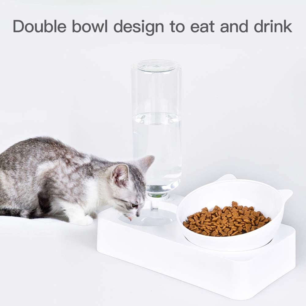 Marchul Cuenco para Gatos, Cuenco para Gatos con inclinación de 15 °, Cuencos antivómitos, Cuencos para Mascotas con Almacenamiento automático de Agua 2 en 1, Disponibles para Gatos y Cachorros