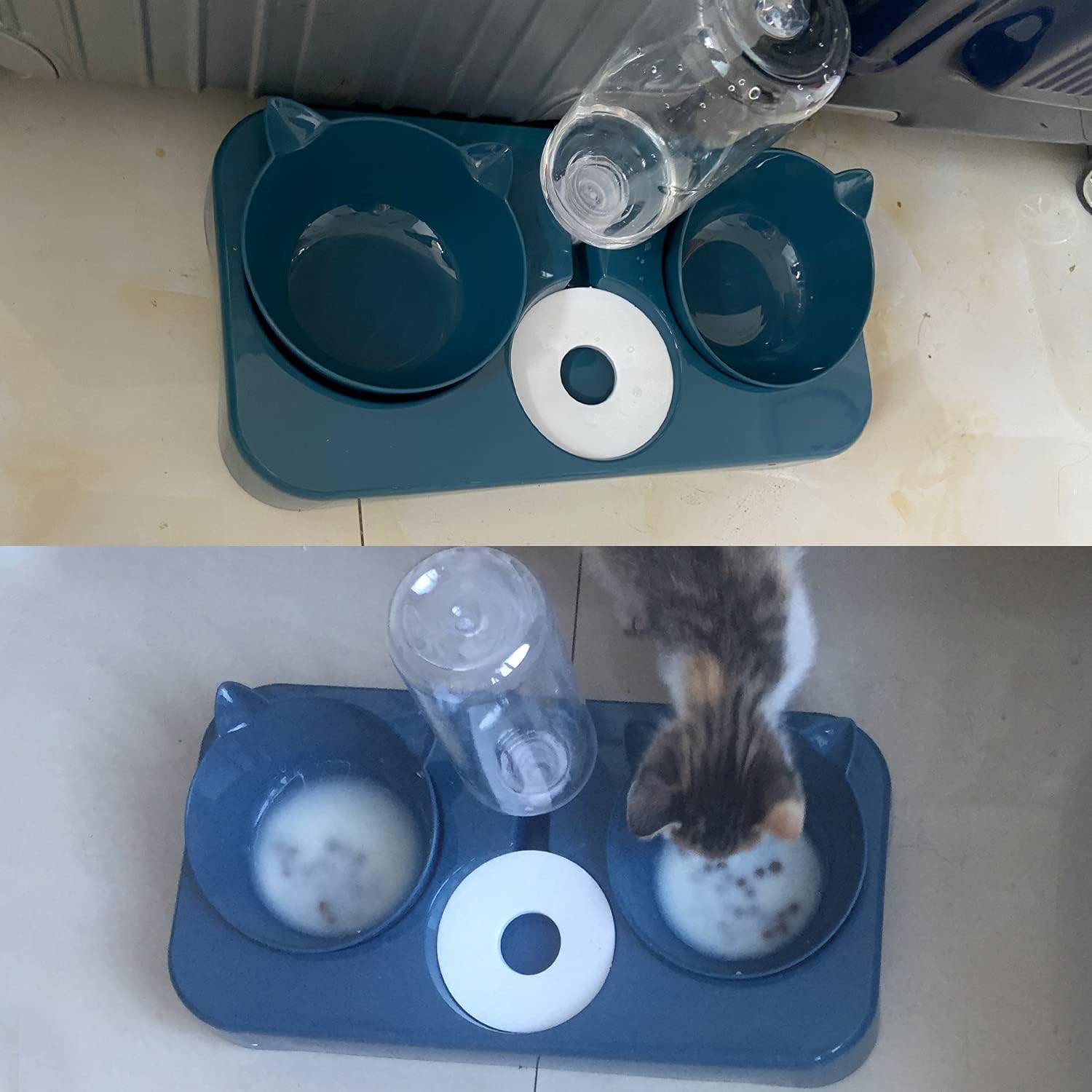 doepeBAE Cuen Comedero Perros Gatti Mascotas 3in1 Automatica Gato con Bebedero Automatici Inclinación Comedero Tazón Alimentación Gatos Perros para Gatos Cachorros(Azul)