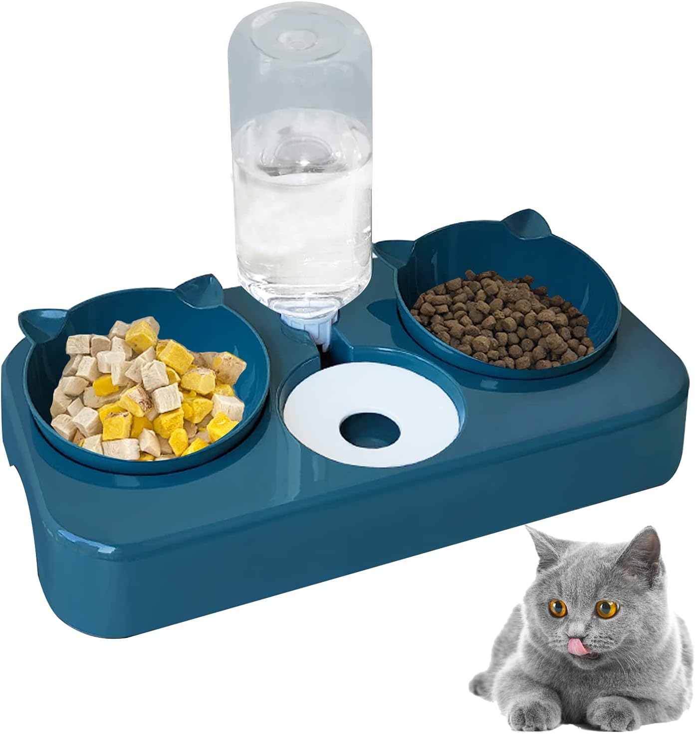 doepeBAE Cuen Comedero Perros Gatti Mascotas 3in1 Automatica Gato con Bebedero Automatici Inclinación Comedero Tazón Alimentación Gatos Perros para Gatos Cachorros(Azul)