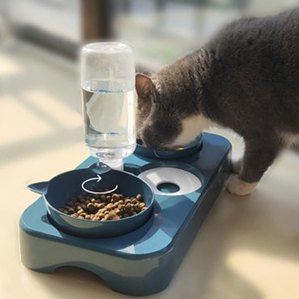 doepeBAE Cuen Comedero Perros Gatti Mascotas 3in1 Automatica Gato con Bebedero Automatici Inclinación Comedero Tazón Alimentación Gatos Perros para Gatos Cachorros(Azul)