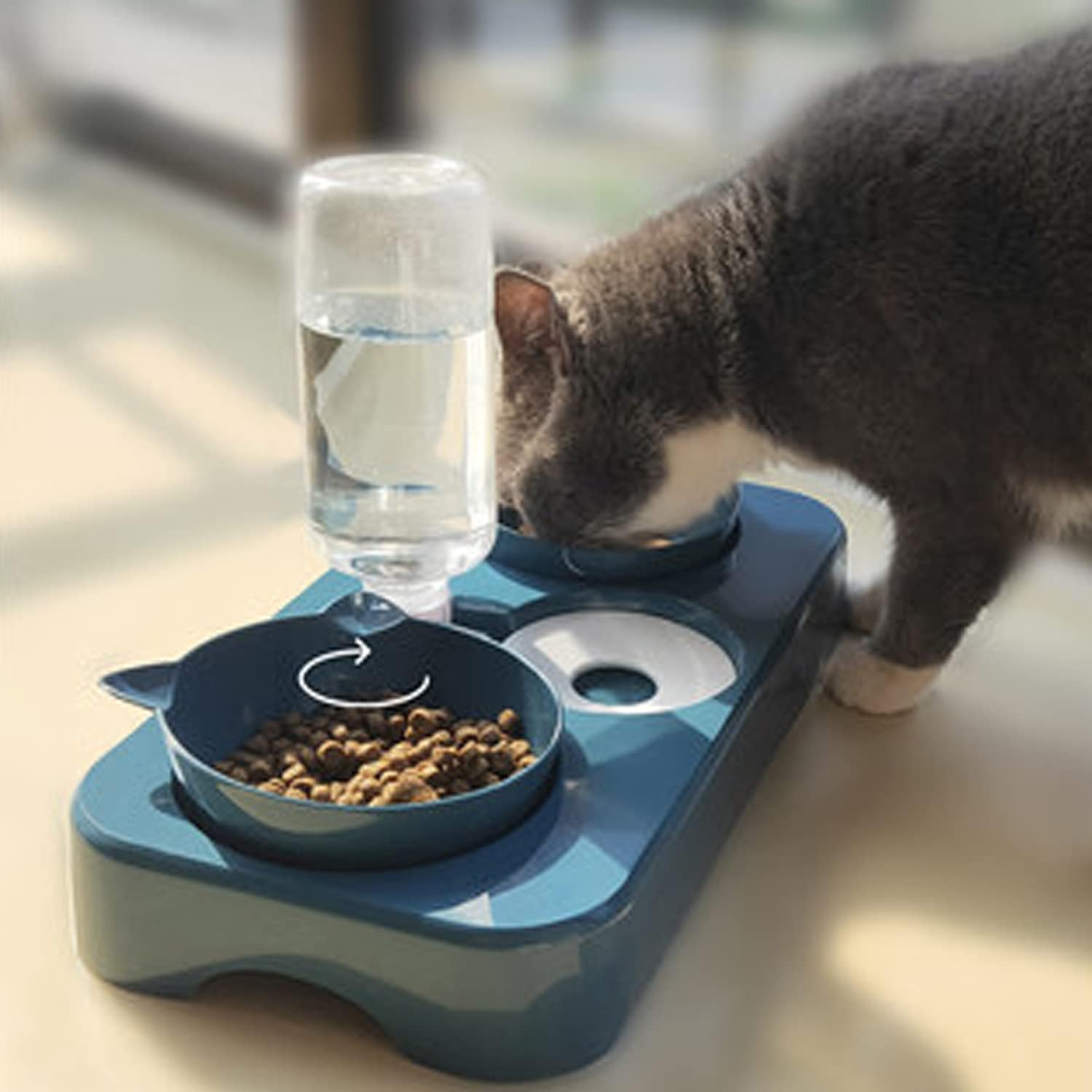 doepeBAE Cuen Comedero Perros Gatti Mascotas 3in1 Automatica Gato con Bebedero Automatici Inclinación Comedero Tazón Alimentación Gatos Perros para Gatos Cachorros(Azul)