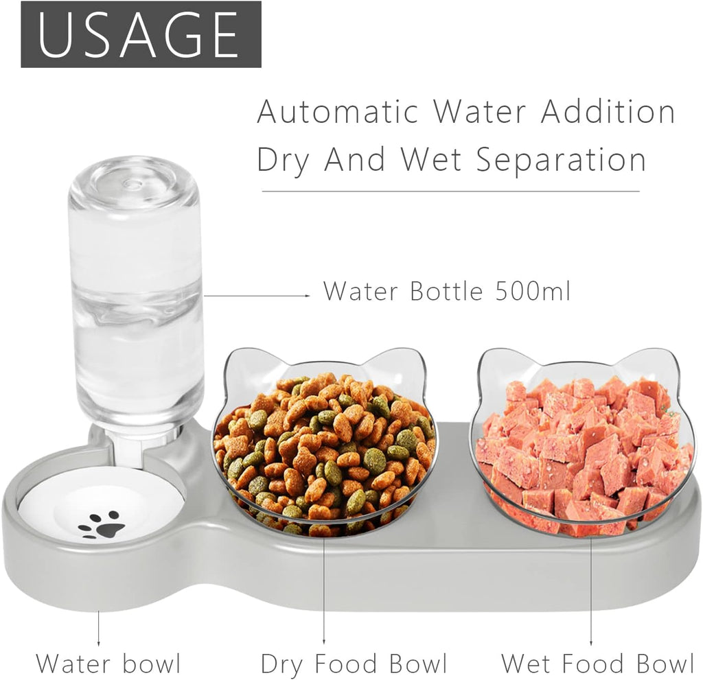Cuenco para Gatos, reclinable a 15° de Agua para Gatos, Cuenco de Gato automático, comederos y bebederos para Gatos, Cuenco de Gato Antideslizante, Cuenco para Gatos