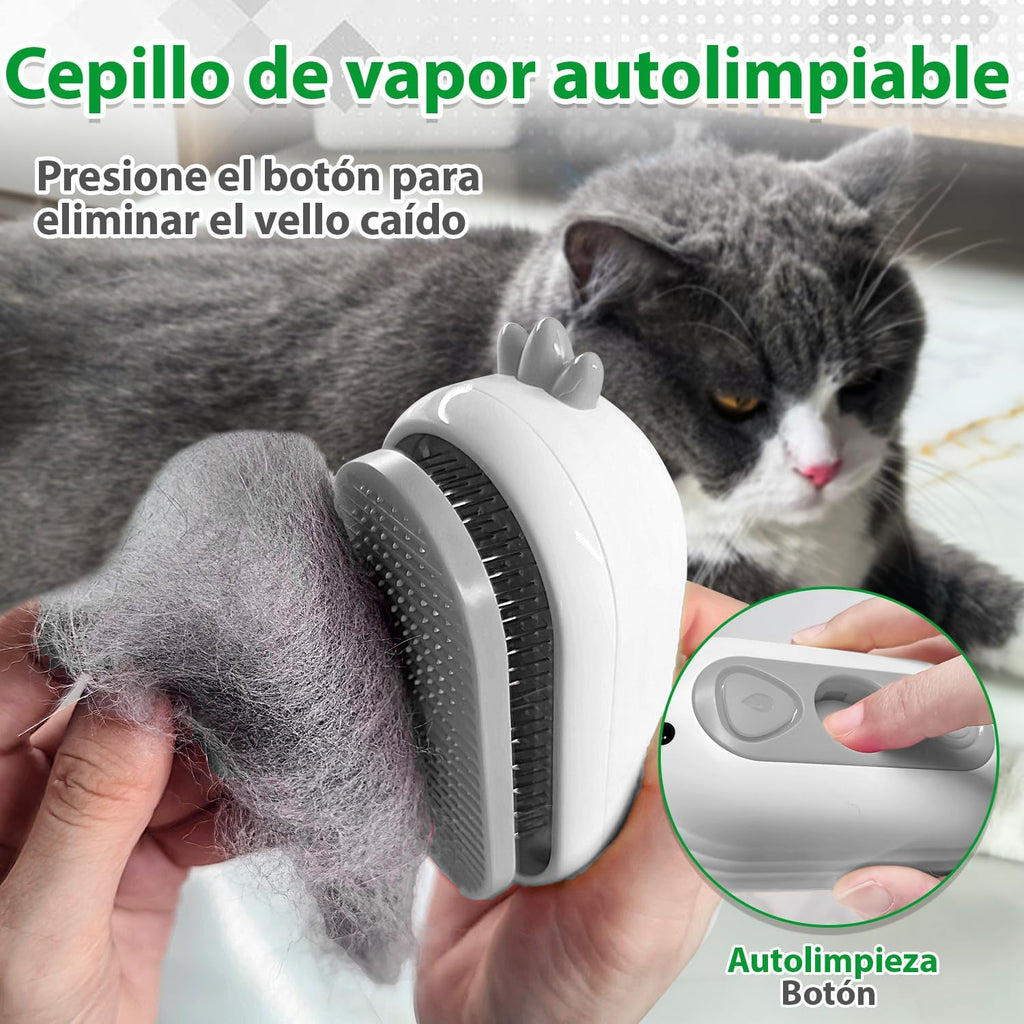 Cepillo Vapor Para Gatos Con Botón de Liberación, Recargable Cepillo Gato Vapor Para Pelo Largo y Corto Gatos Perros Conejos, Autolimpiable Cepillo Para Gatos Para Mascotas con Pelo Suelto (Blanco)