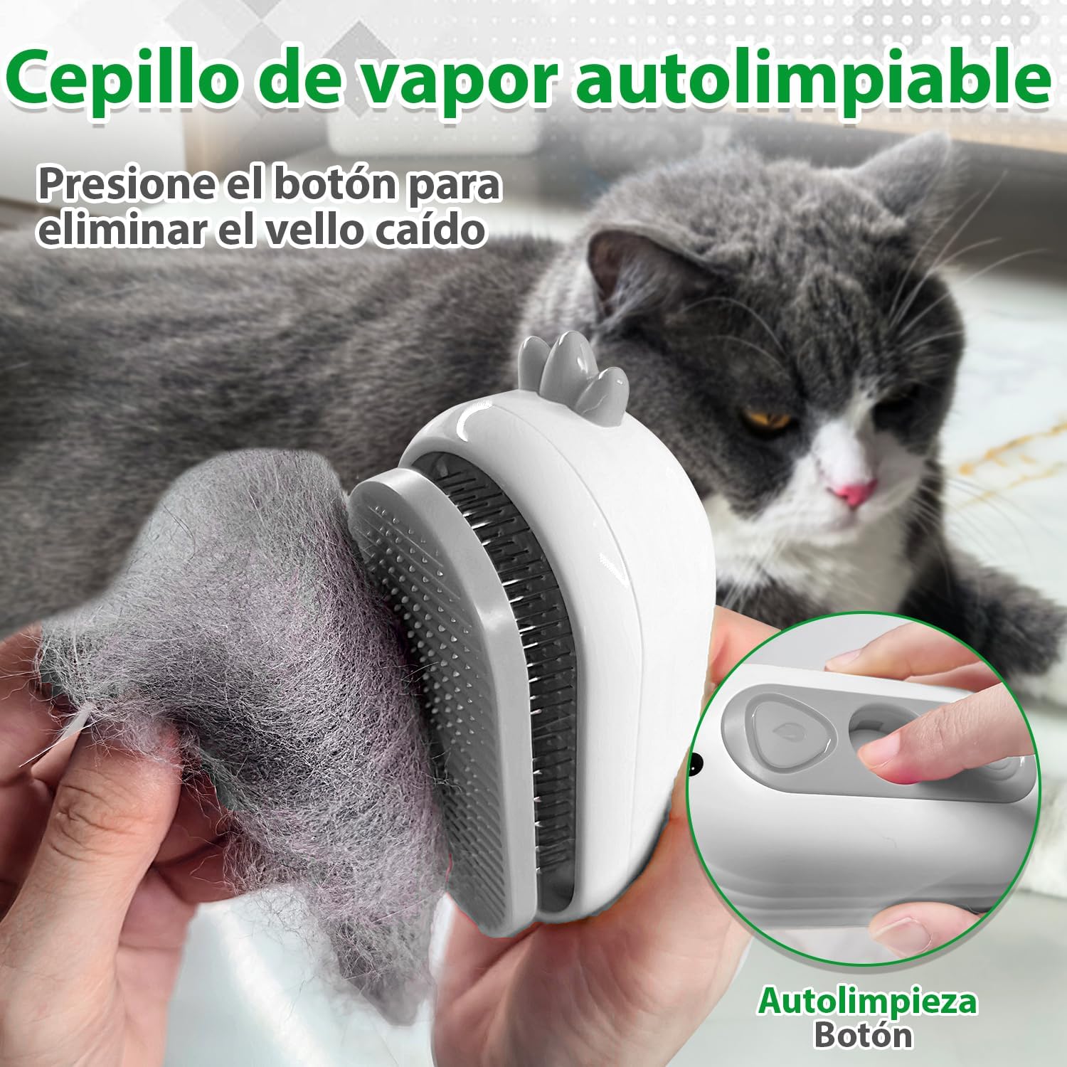 Cepillo Vapor Para Gatos Con Botón de Liberación, Recargable Cepillo Gato Vapor Para Pelo Largo y Corto Gatos Perros Conejos, Autolimpiable Cepillo Para Gatos Para Mascotas con Pelo Suelto (Blanco)