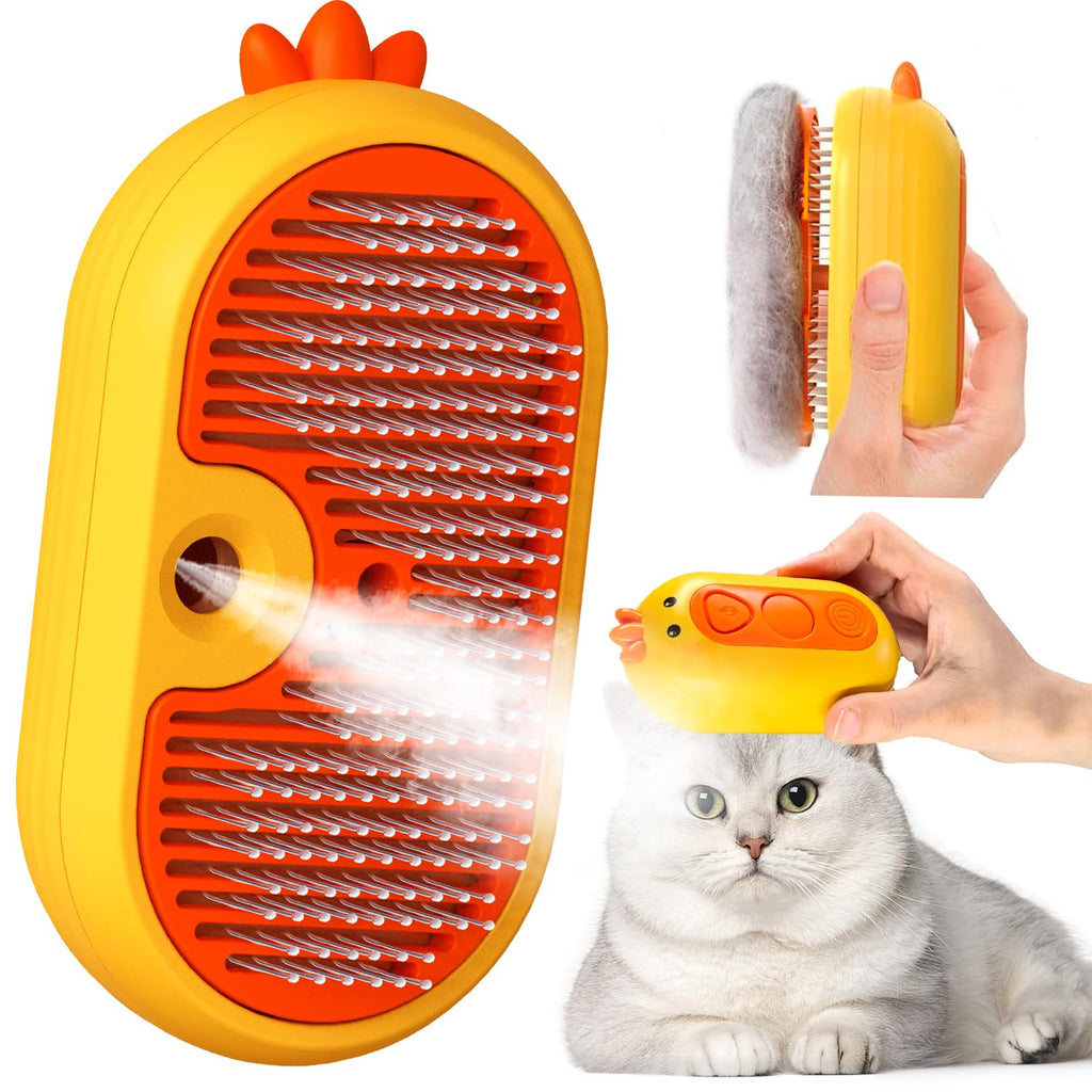 Cepillo Vapor Para Gatos Con Botón de Liberación, Recargable Cepillo Gato Vapor Para Pelo Largo y Corto Gatos Perros Conejos, Autolimpiable Cepillo Para Gatos Para Mascotas con Pelo Suelto (Blanco)