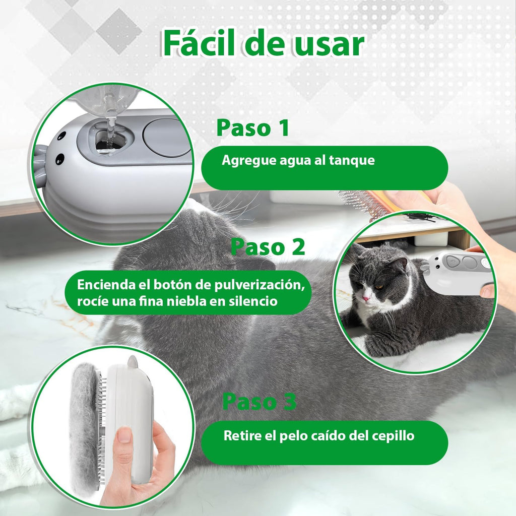 Cepillo Vapor Para Gatos Con Botón de Liberación, Recargable Cepillo Gato Vapor Para Pelo Largo y Corto Gatos Perros Conejos, Autolimpiable Cepillo Para Gatos Para Mascotas con Pelo Suelto (Blanco)