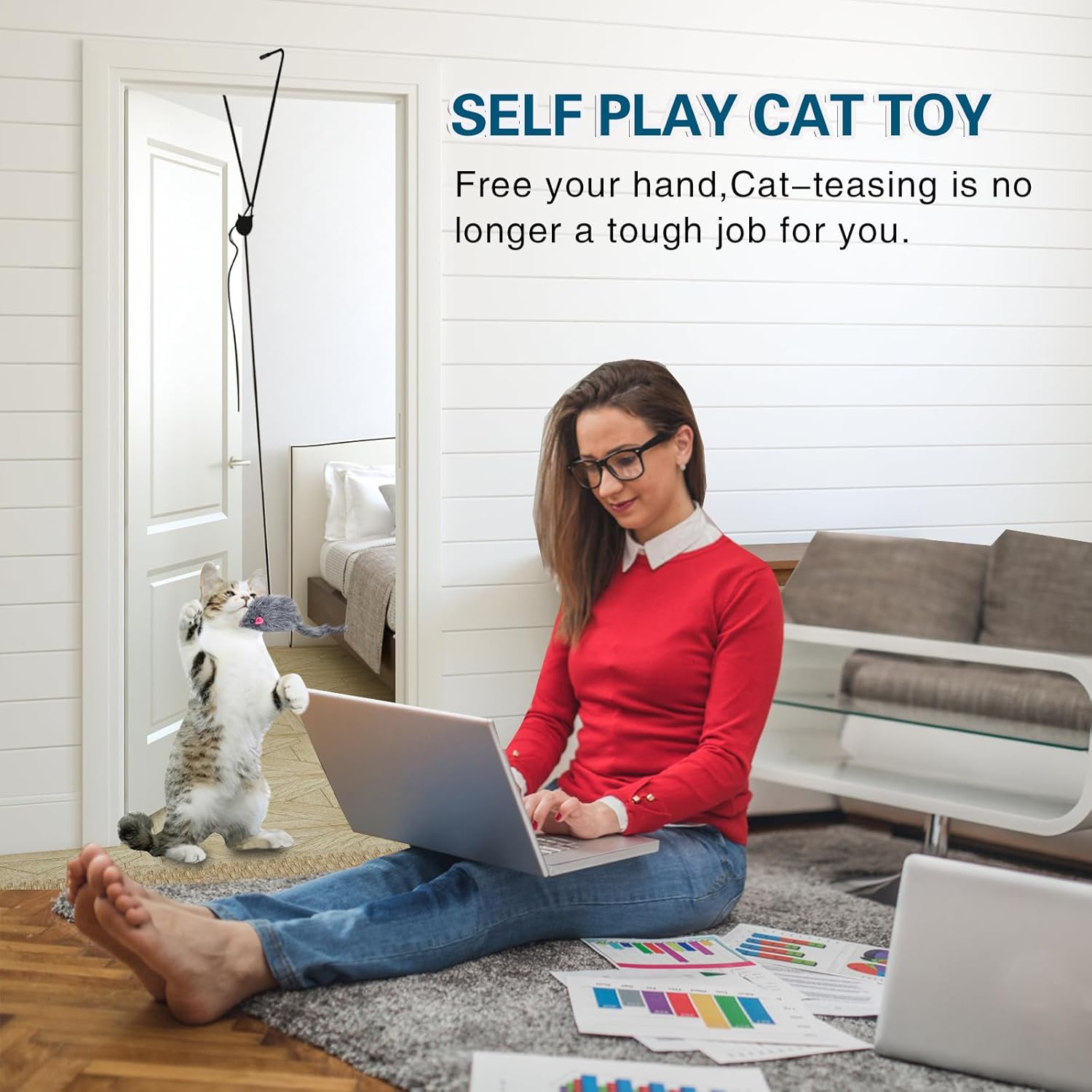 Kalimdor Juguetes interactivos de plumas de gato, juguete retráctil para gatos, diversión para gatitos, ejercicio físico mental mental rompecabezas juguetes para gatitos