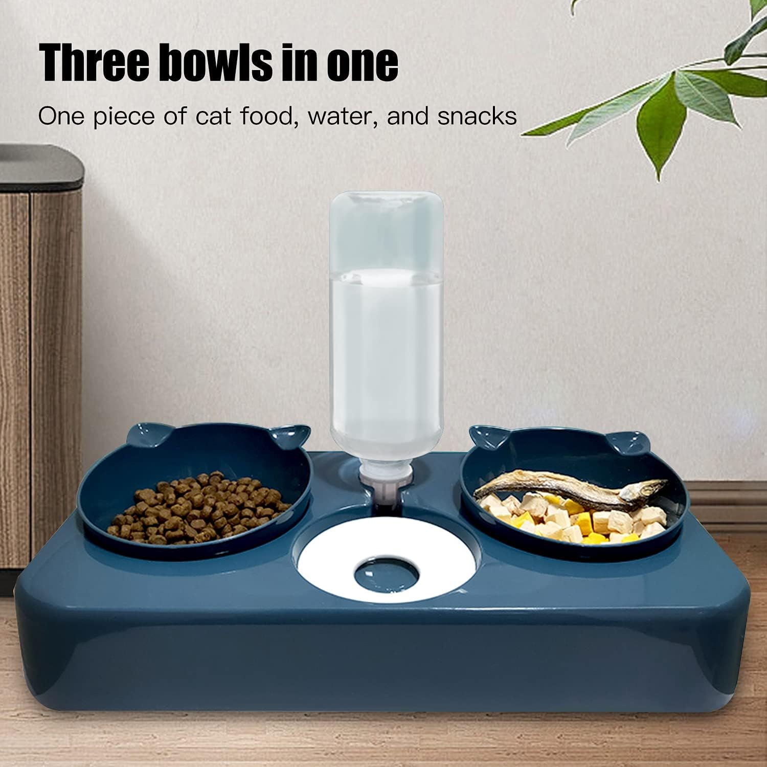doepeBAE Cuen Comedero Perros Gatti Mascotas 3in1 Automatica Gato con Bebedero Automatici Inclinación Comedero Tazón Alimentación Gatos Perros para Gatos Cachorros(Azul)