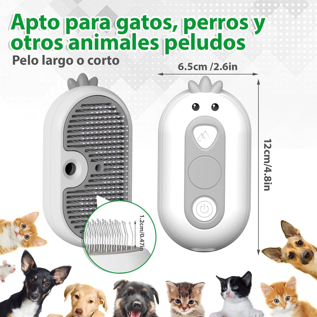 Cepillo Vapor Para Gatos Con Botón de Liberación, Recargable Cepillo Gato Vapor Para Pelo Largo y Corto Gatos Perros Conejos, Autolimpiable Cepillo Para Gatos Para Mascotas con Pelo Suelto (Blanco)