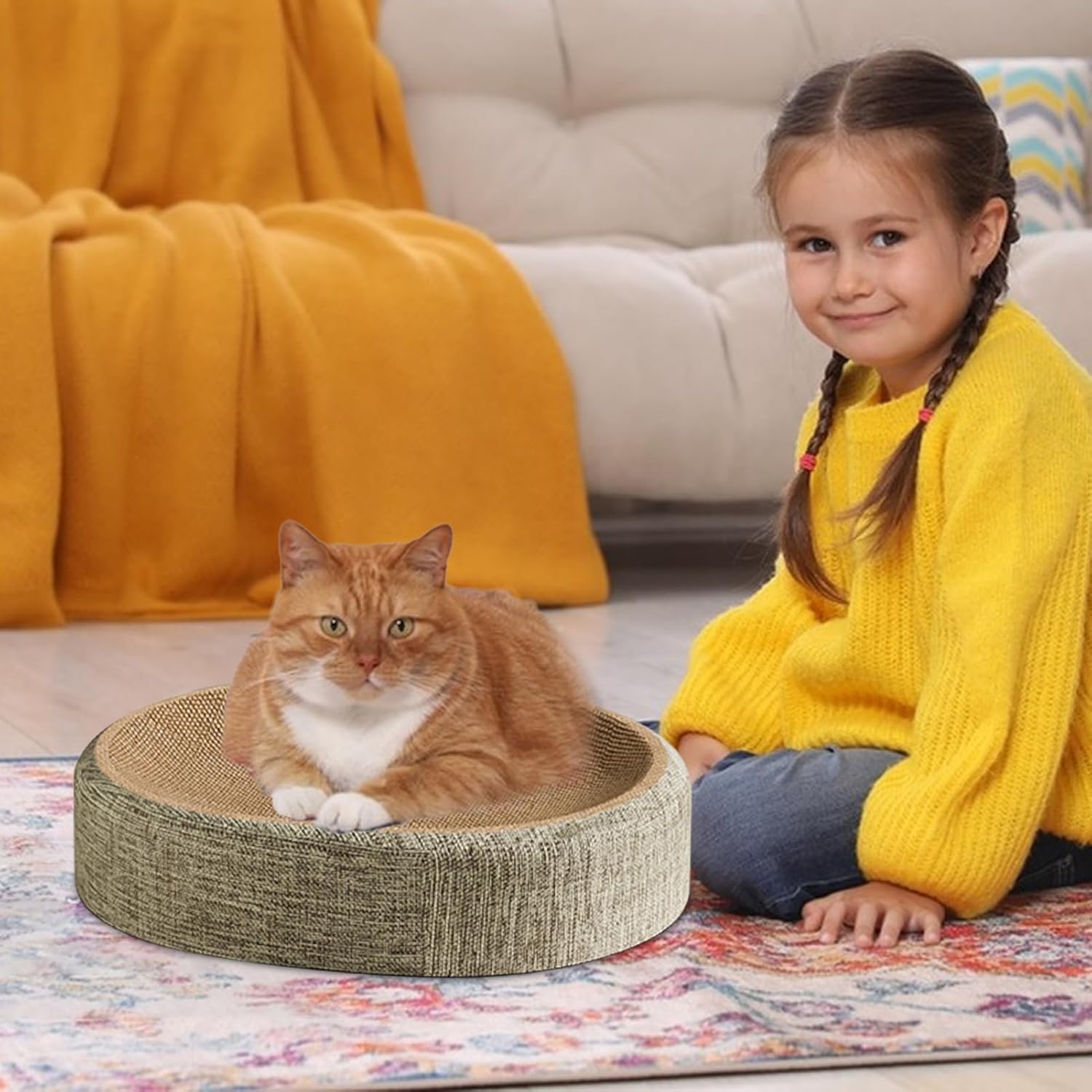 Sghtil Rascador para gatos, sisal, superficie de rascado y descanso para gatos, muebles de gatito con base antideslizante, accesorio para mascotas resistente a la abrasión para el hogar