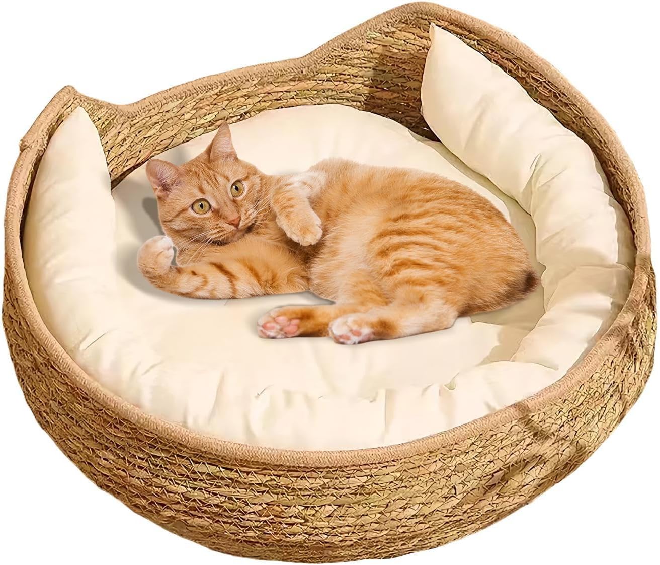 Genérico de Gato: Cama de Cesta Tejida de 5 Pulgadas para un Descanso, Comodidad de Toda la Temporada con función de Dormir y rascarse, Muebles de Almohada para Cachorros para