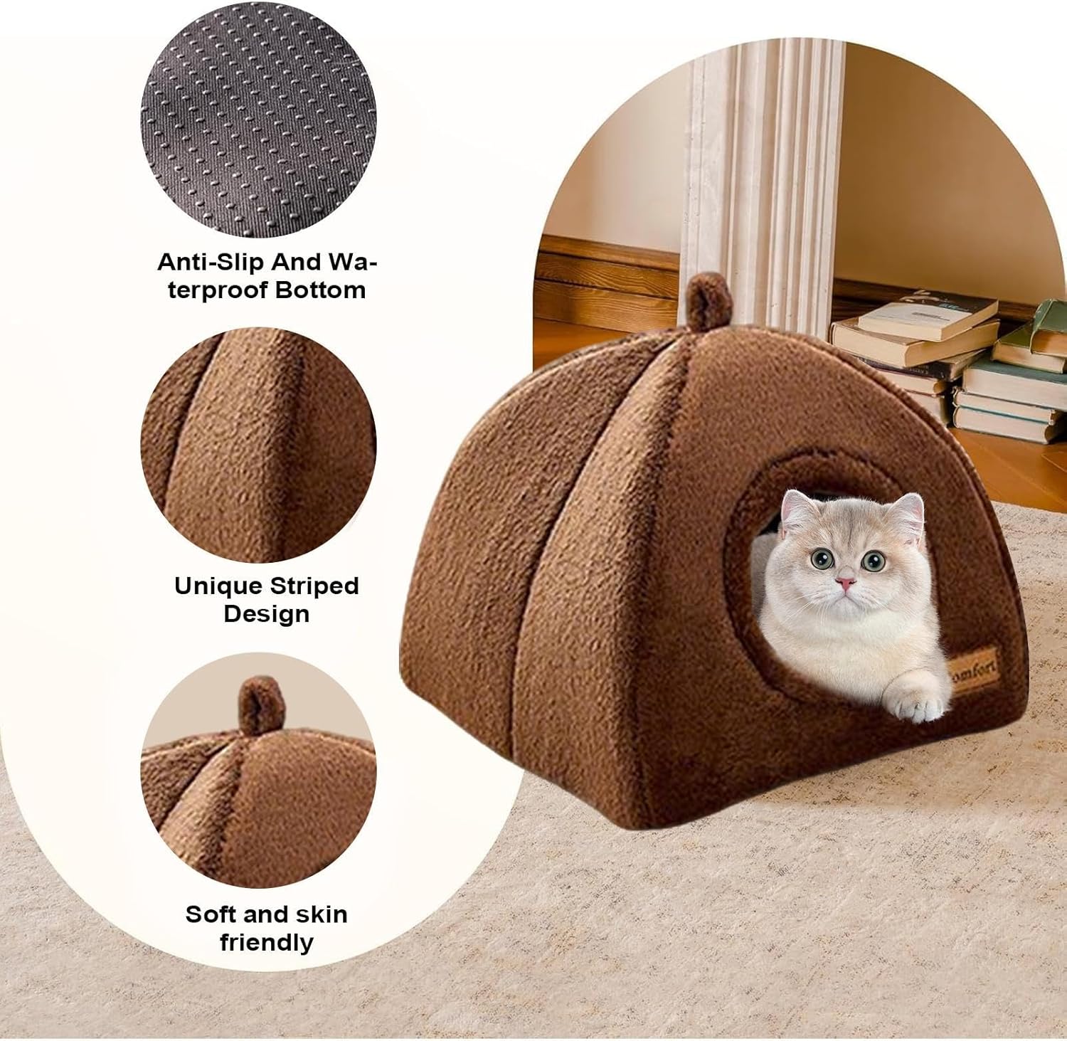 Cama Cueva para Gatitos - Refugio Cálido de Felpa para Gatos de Interior,Accesorio Mascotas, Térmico Invernal Descanso para Gatos