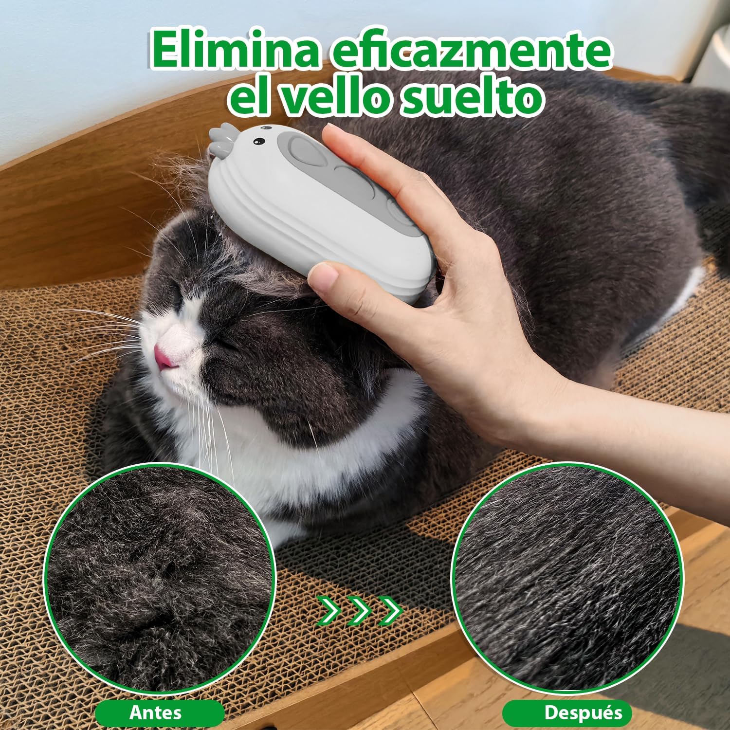 Cepillo Vapor Para Gatos Con Botón de Liberación, Recargable Cepillo Gato Vapor Para Pelo Largo y Corto Gatos Perros Conejos, Autolimpiable Cepillo Para Gatos Para Mascotas con Pelo Suelto (Blanco)