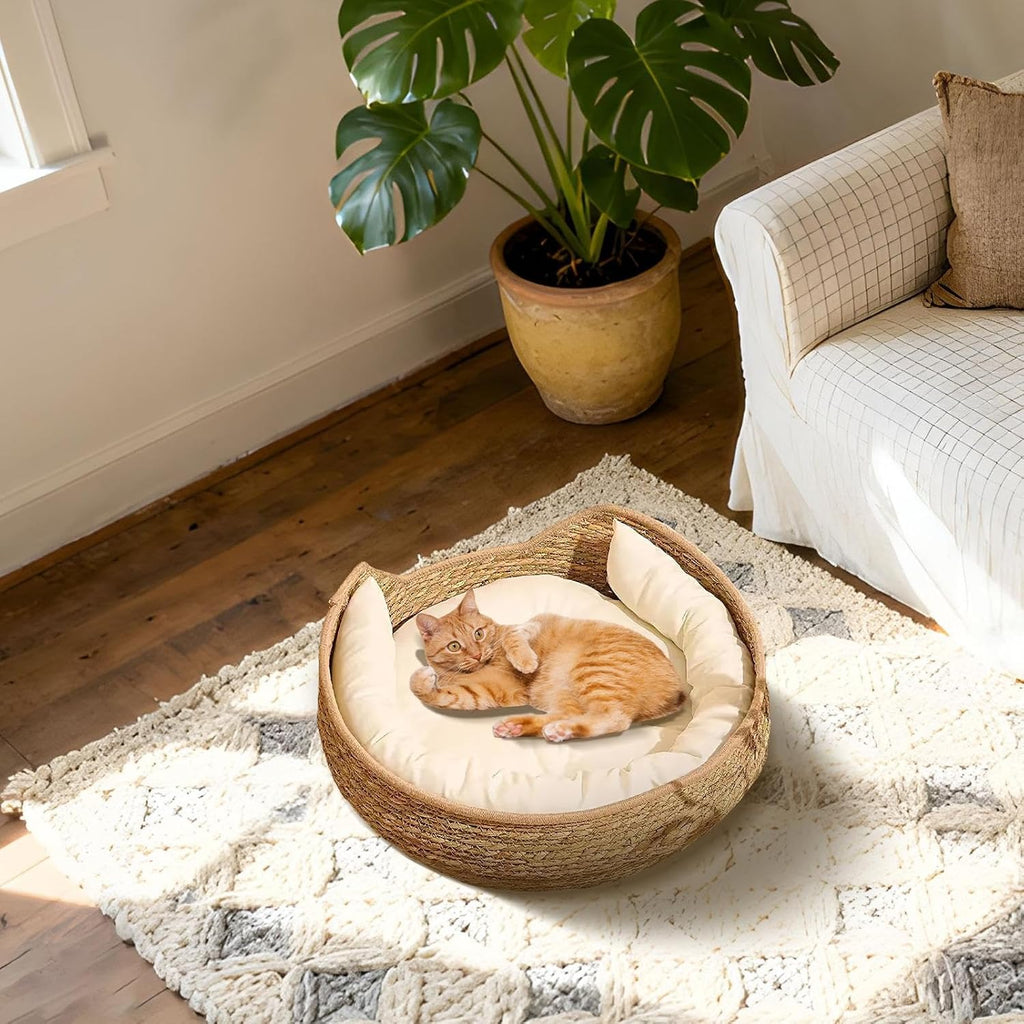 Genérico de Gato: Cama de Cesta Tejida de 5 Pulgadas para un Descanso, Comodidad de Toda la Temporada con función de Dormir y rascarse, Muebles de Almohada para Cachorros para